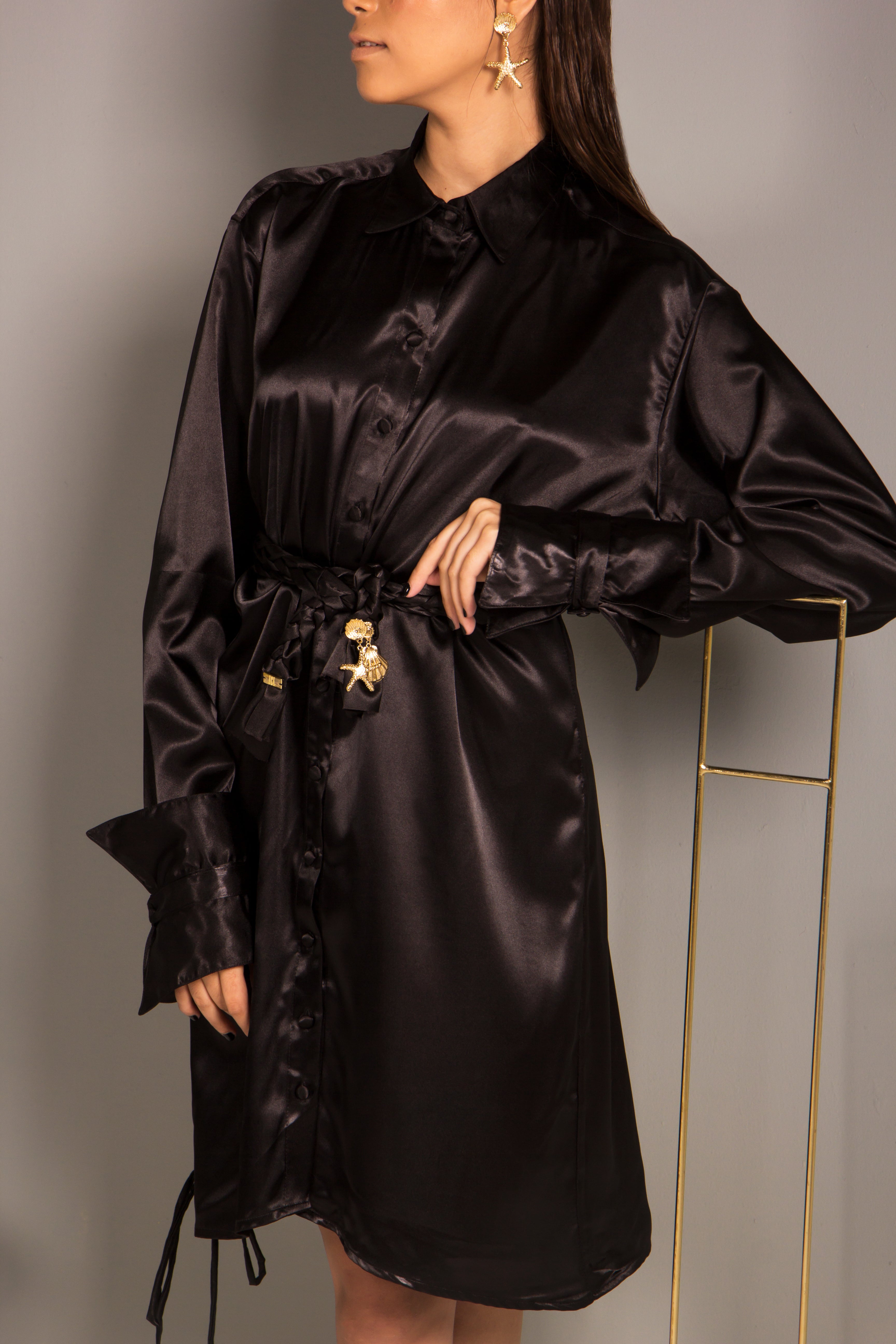 Black Onix Silk Shirt Dress-JC Lagares official website | JCL.